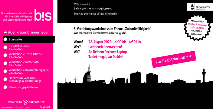 Denkraum Bremerhaven - Screenshot der Webseite (16.08.2020)