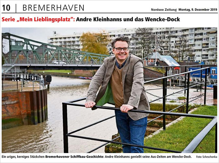Serie "Mein Lieblingsplatz": Andre Kleinhanns und das Wencke-Dock, Foto: Scheschonka (Nordsee Zeitung)